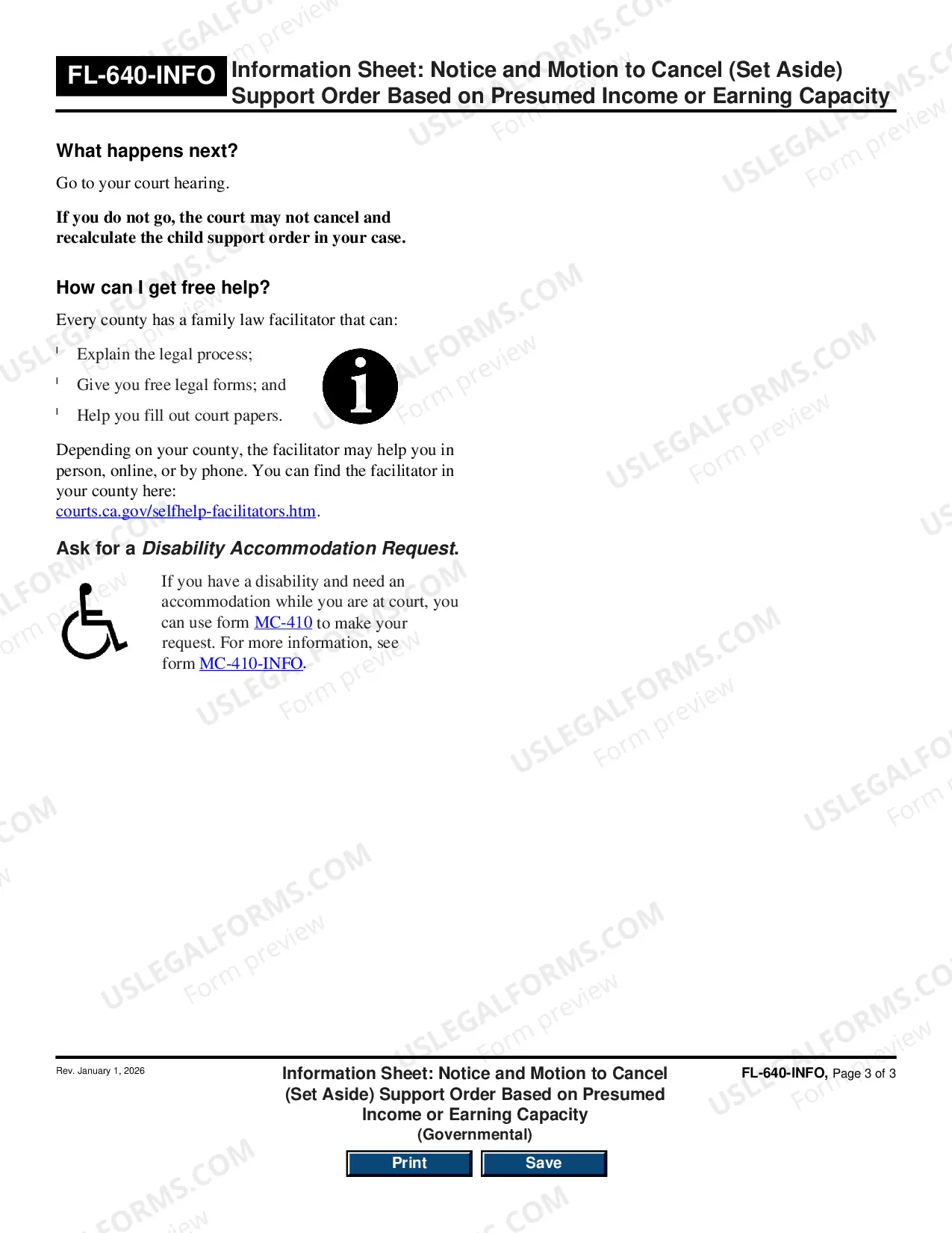Preview Information Sheet for Notice and Motion to Cancel -Set Aside - Support Order Based on Presumed Income