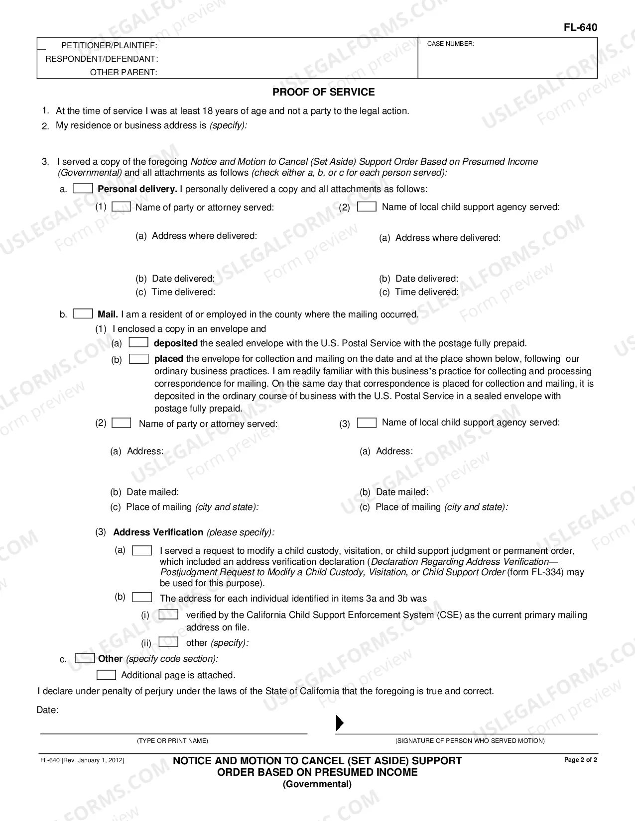 Preview Notice and Motion to Cancel - Set Aside - Support Order Based on Presumed Income - Governmental