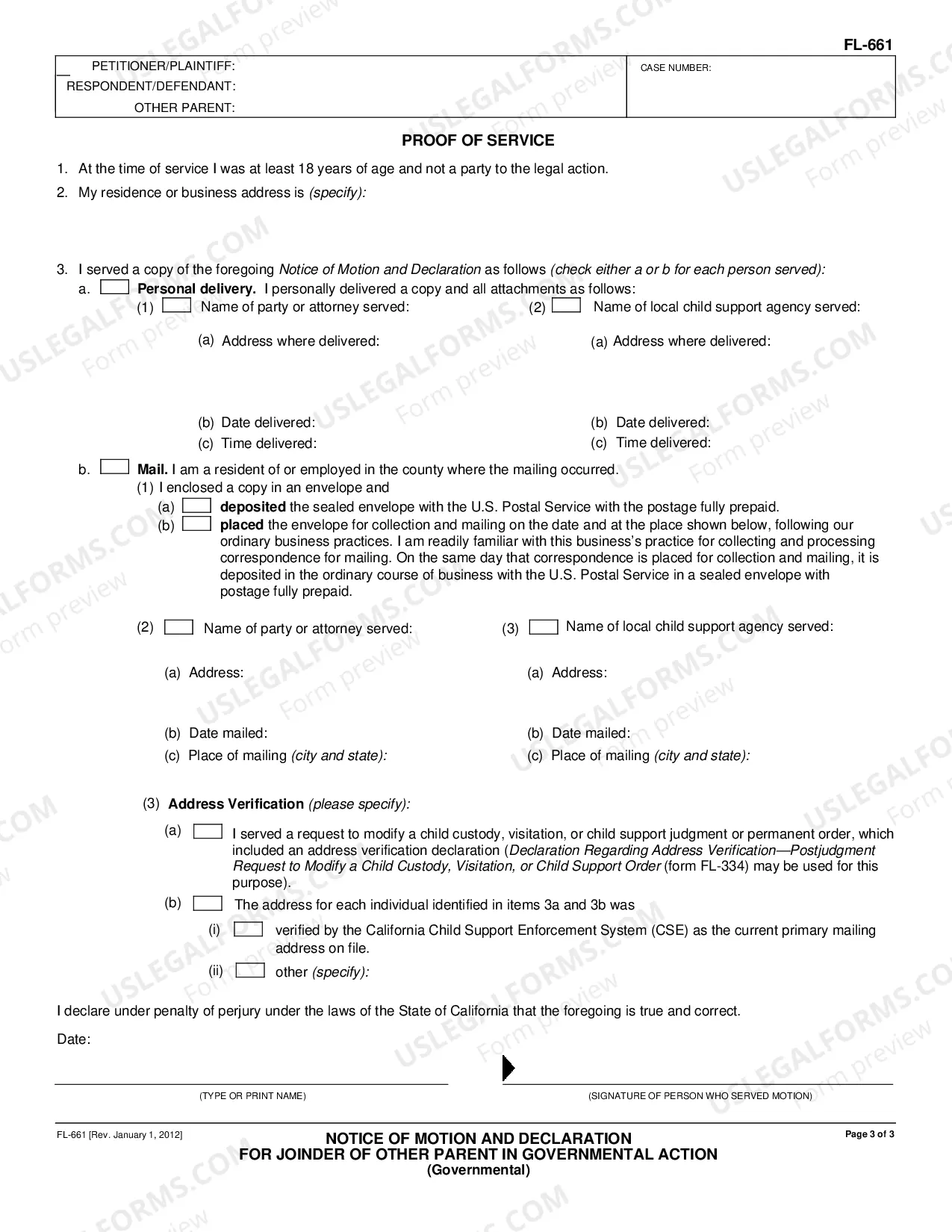 Preview Notice of Motion and Declaration for Joinder of Other Parent in Governmental Action - Governmental