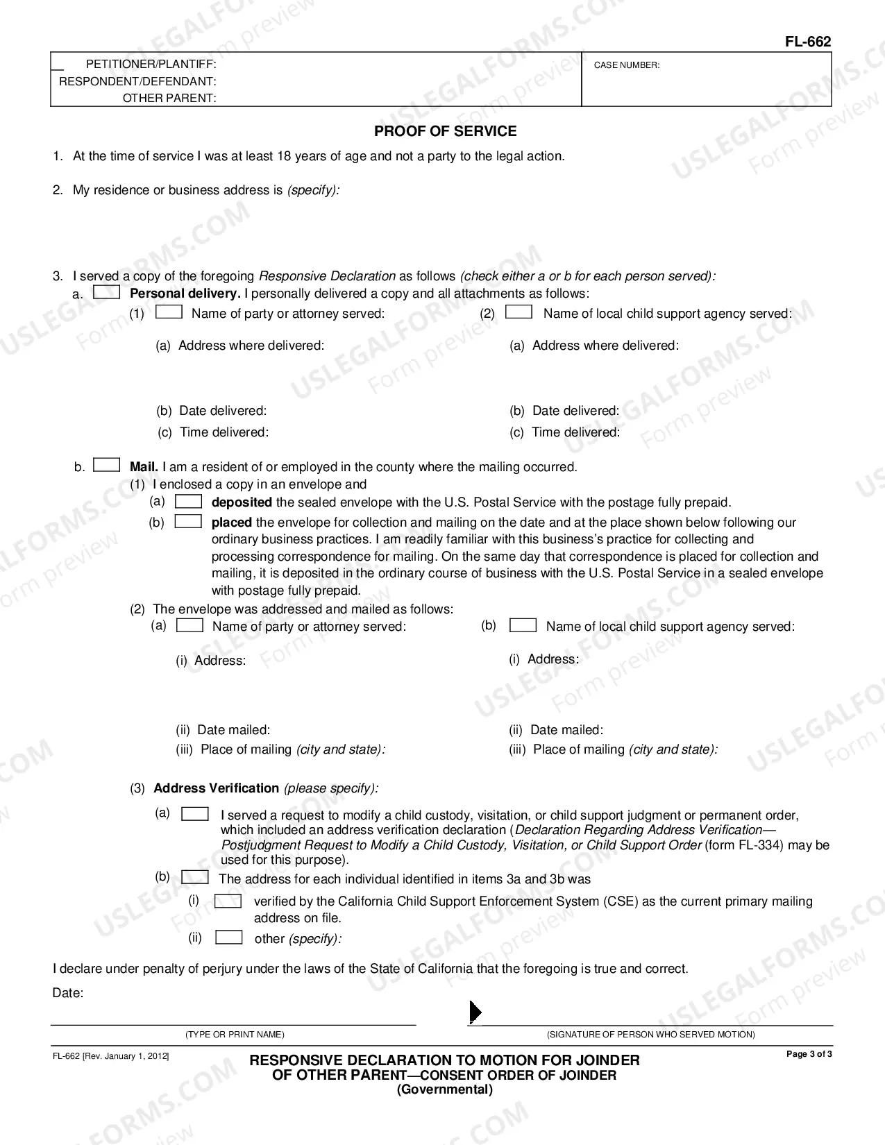 Preview Responsive Declaration to Motion for Joinder of Other Parent - Consent Order for Joinder - Governmental
