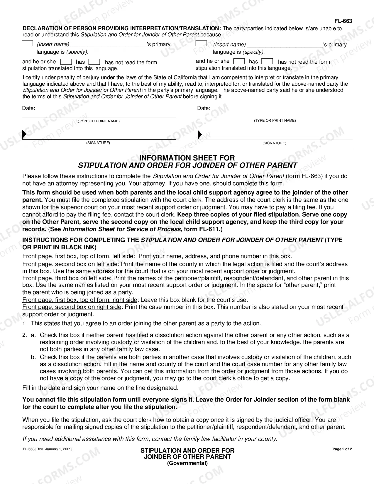Preview Stipulation and Order for Joinder of Other Parent - Governmental
