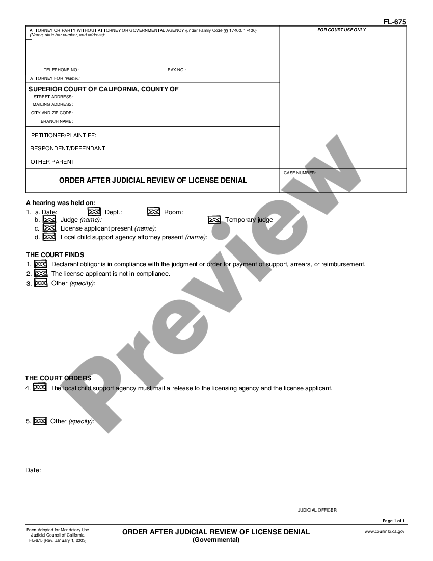 California Order After Judicial Review of License Denial - Governmental ...