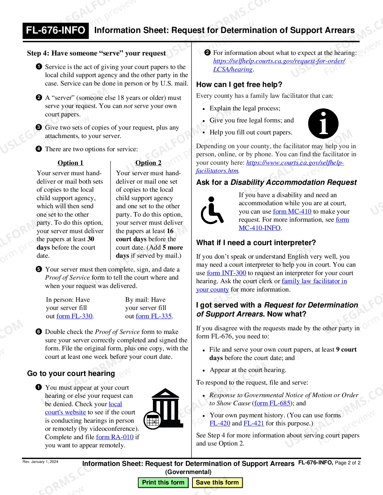 Preview Information Sheet - Request for Determination of Support Arrears - Governmental