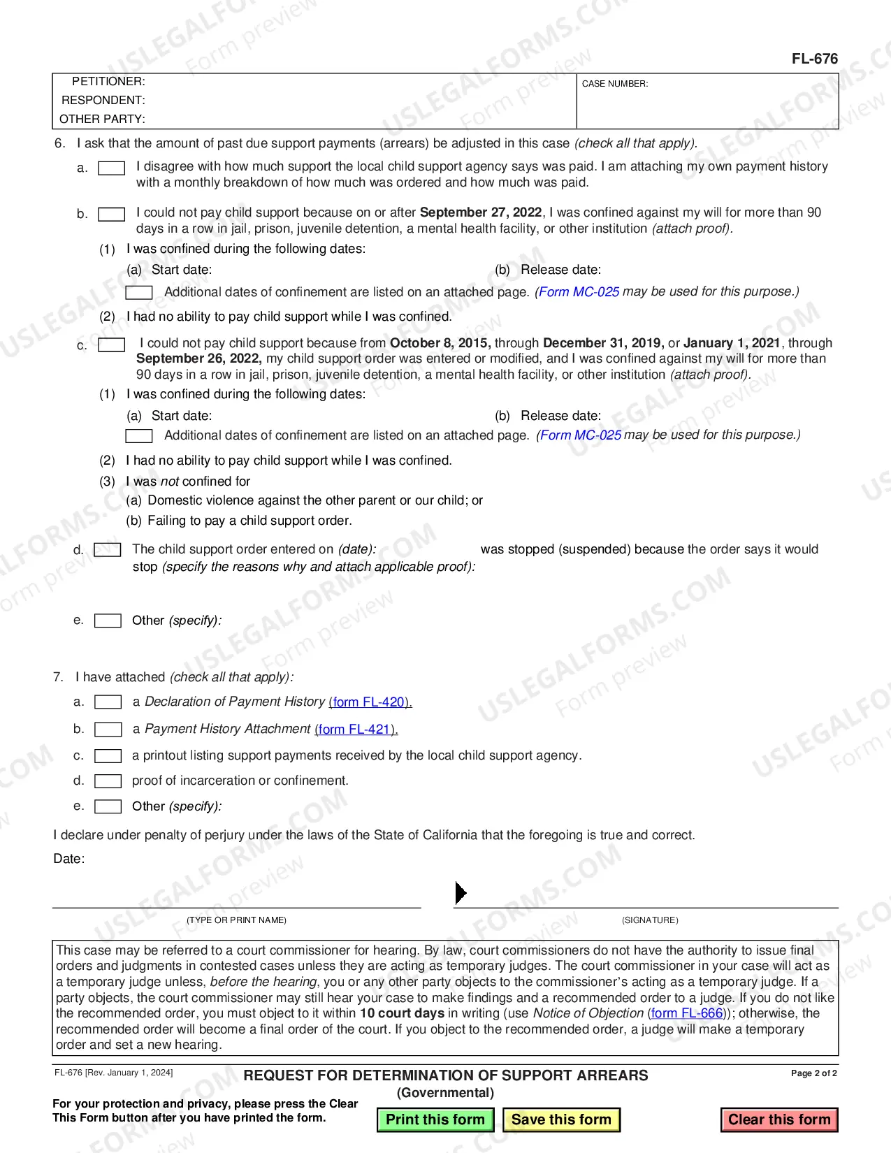 Preview Request for Judicial Determination of Support Arrearages or Adjustment of Arrearages Due to Incarceration or Involuntary Institutionalization - Governmental