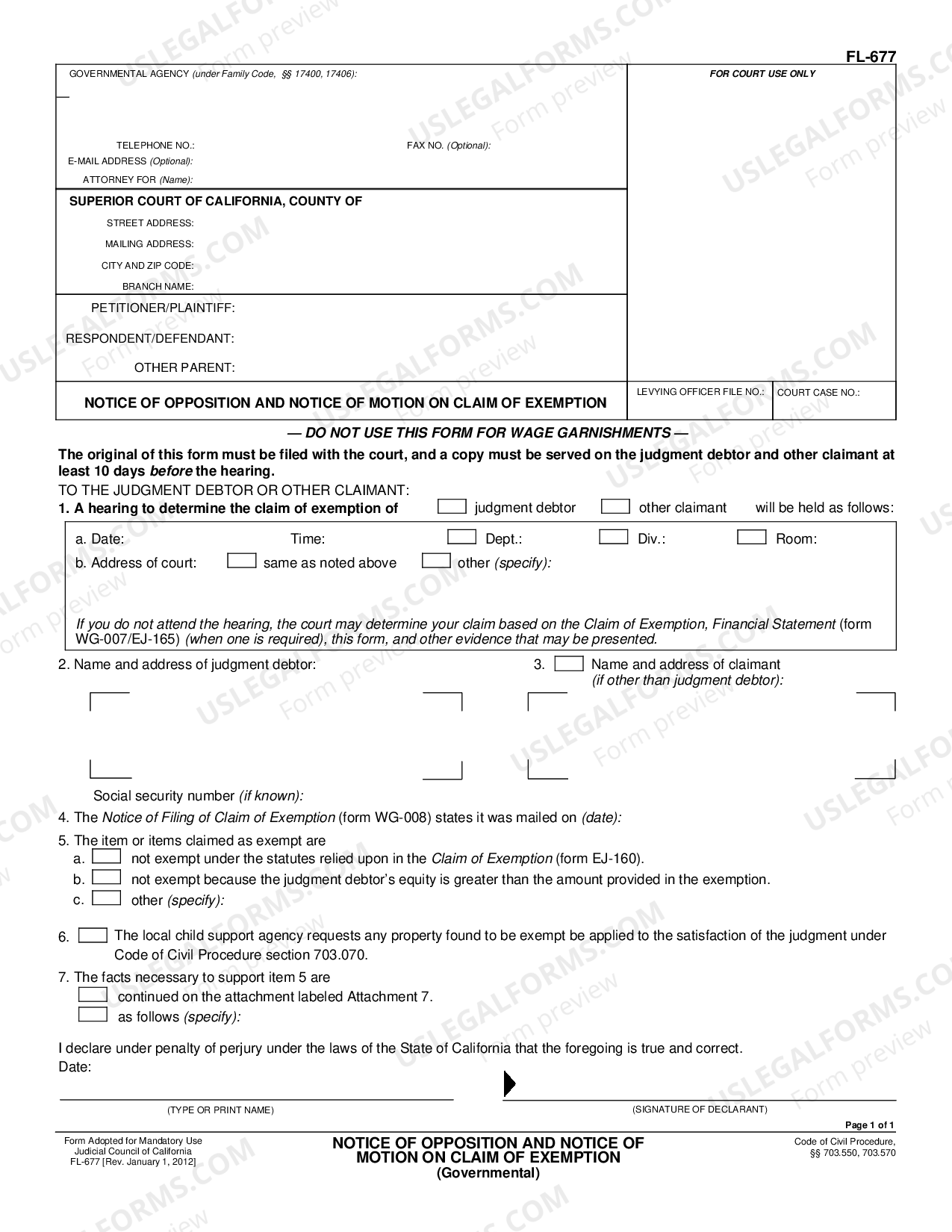 California Notice of Opposition and Notice of Motion on Claim of ...