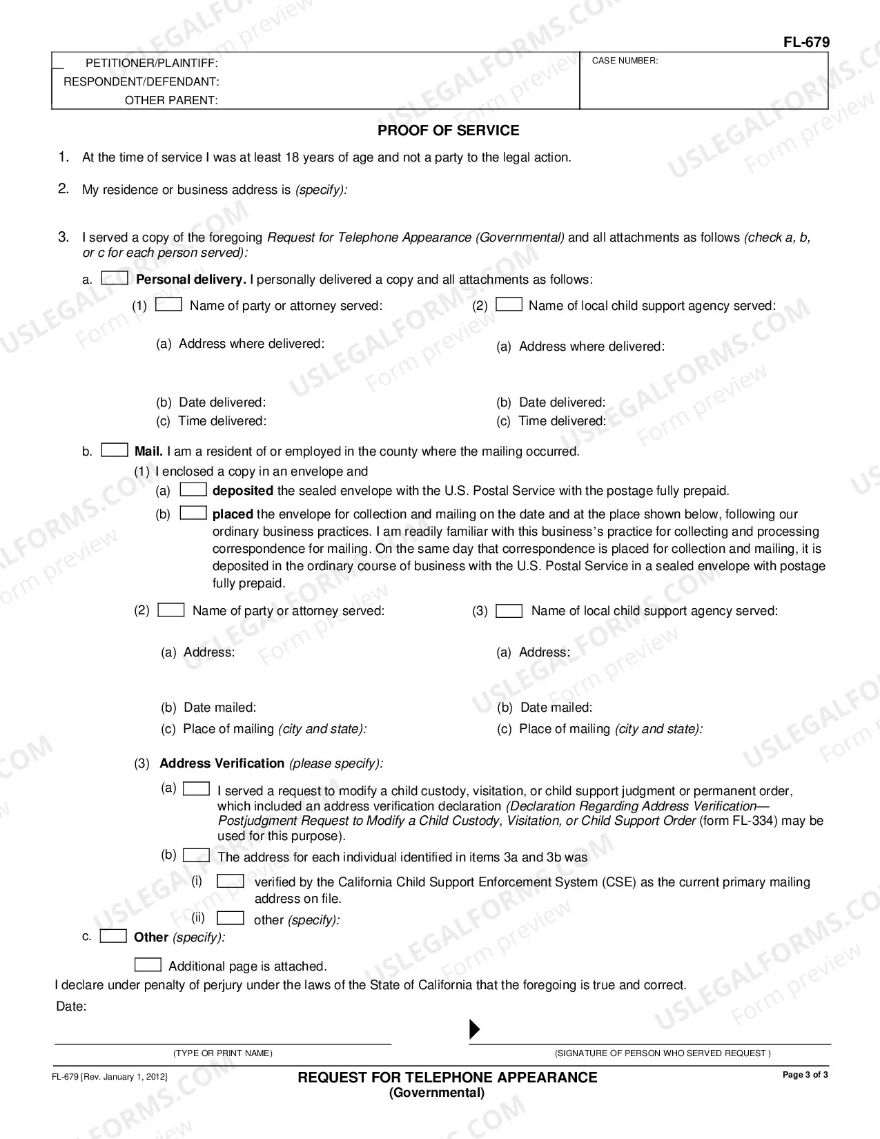 Preview Request for Telephone Appearance - Governmental