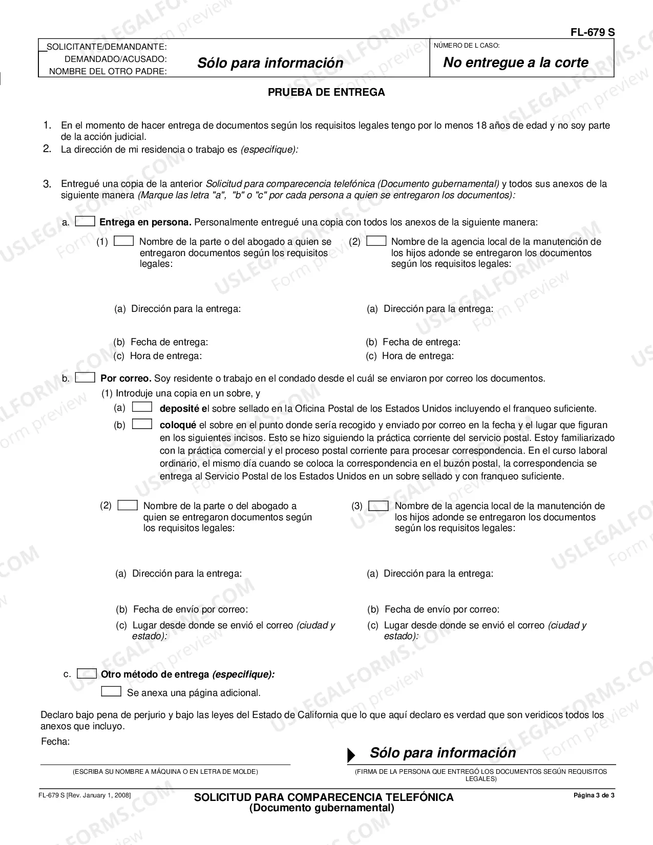 Preview Request for Telephone Appearance - Governmental - Spanish