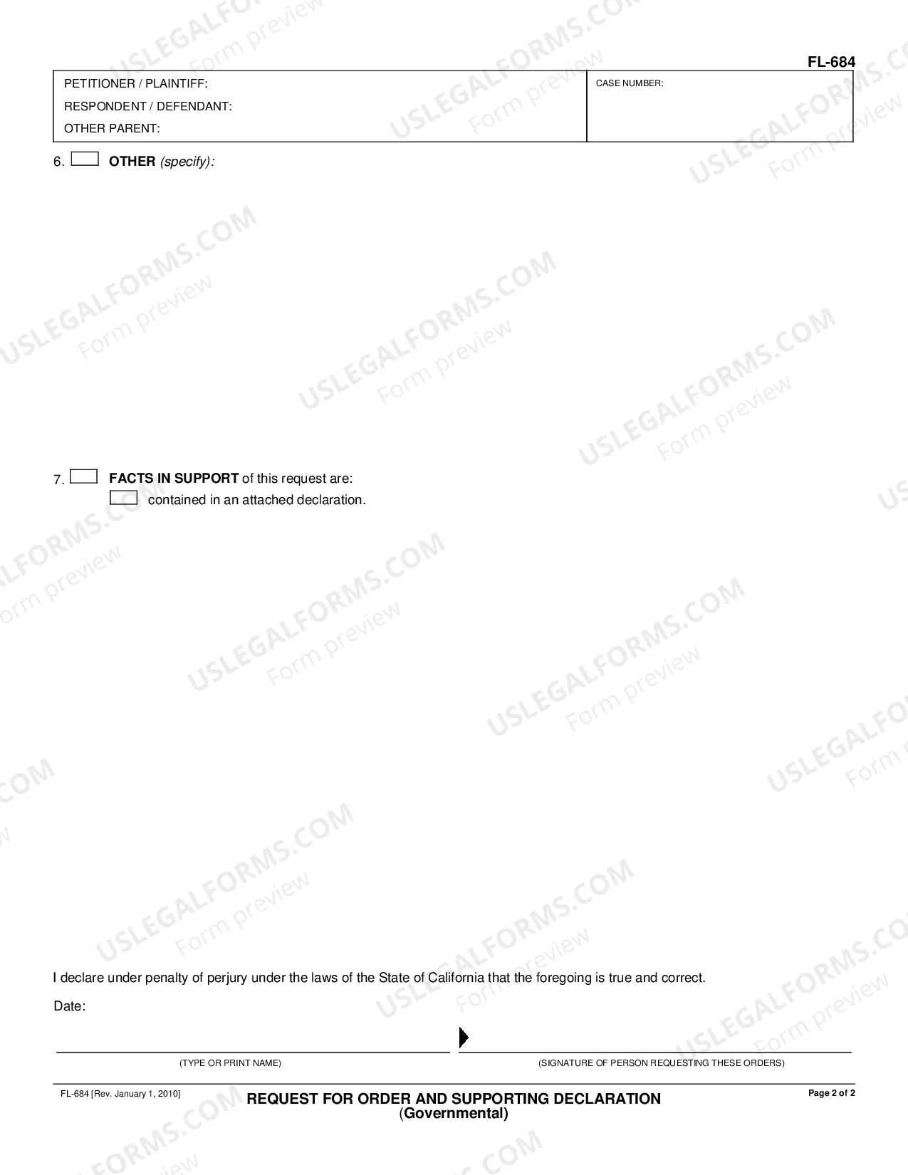 Preview Request for Order and Supporting Declaration Governmental