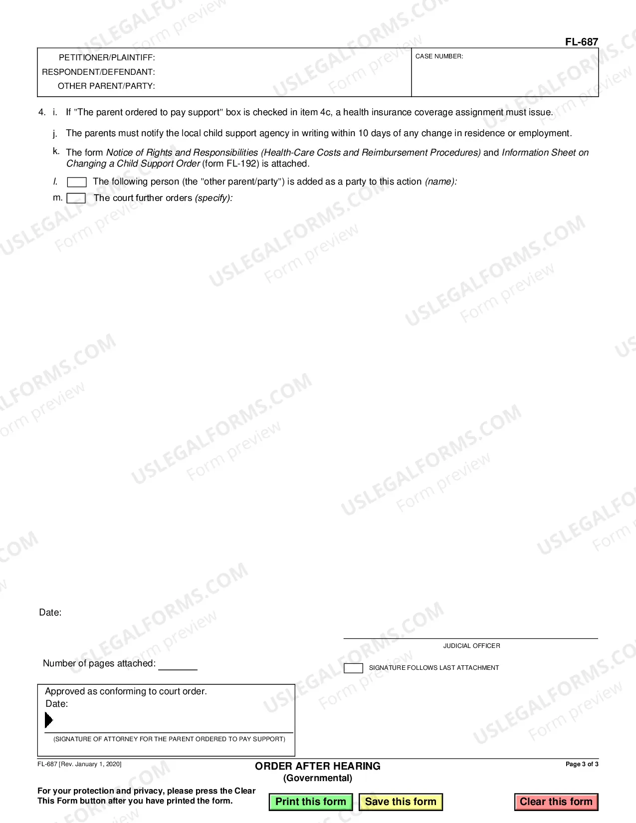 Preview Order After Hearing - Governmental