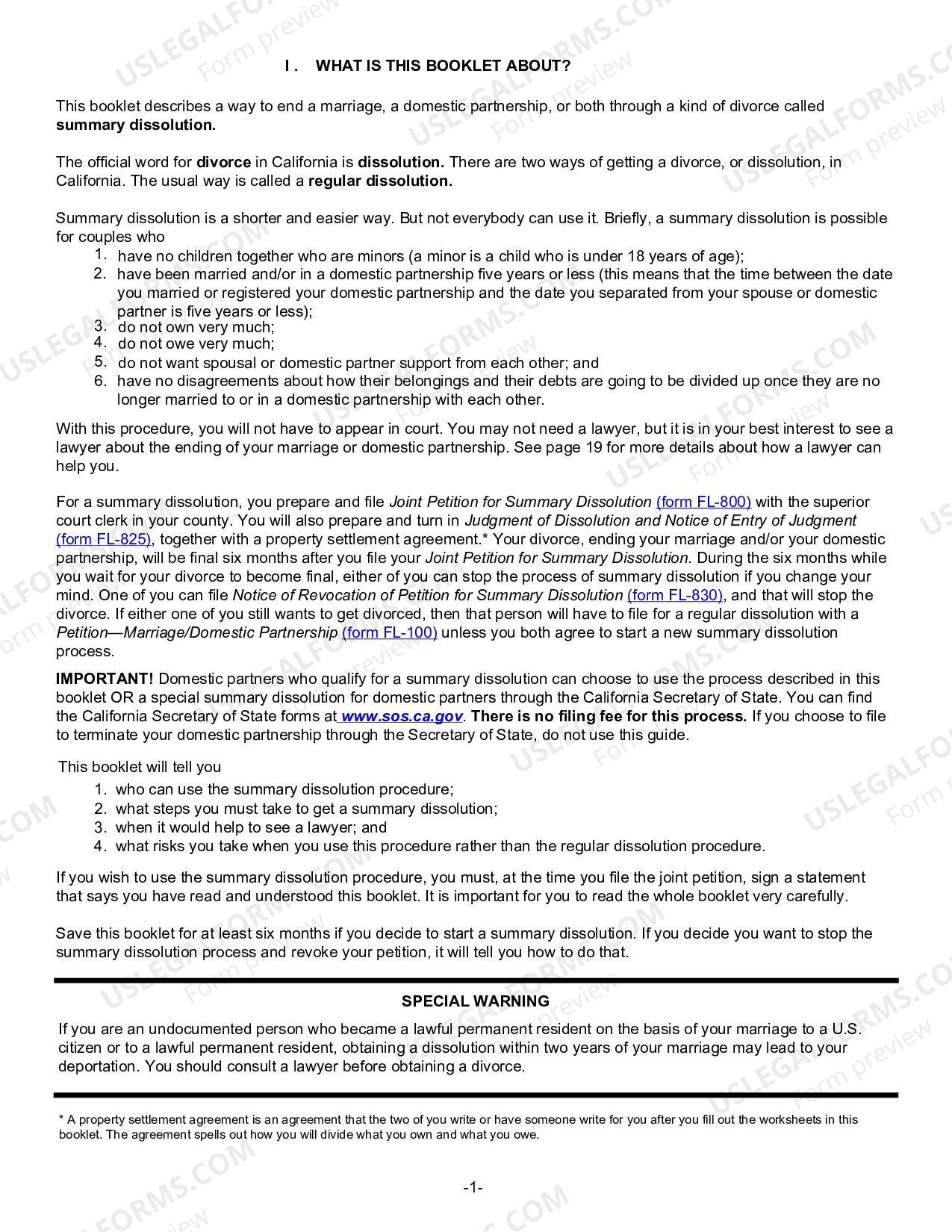 California Summary Dissolution Information English US Legal Forms