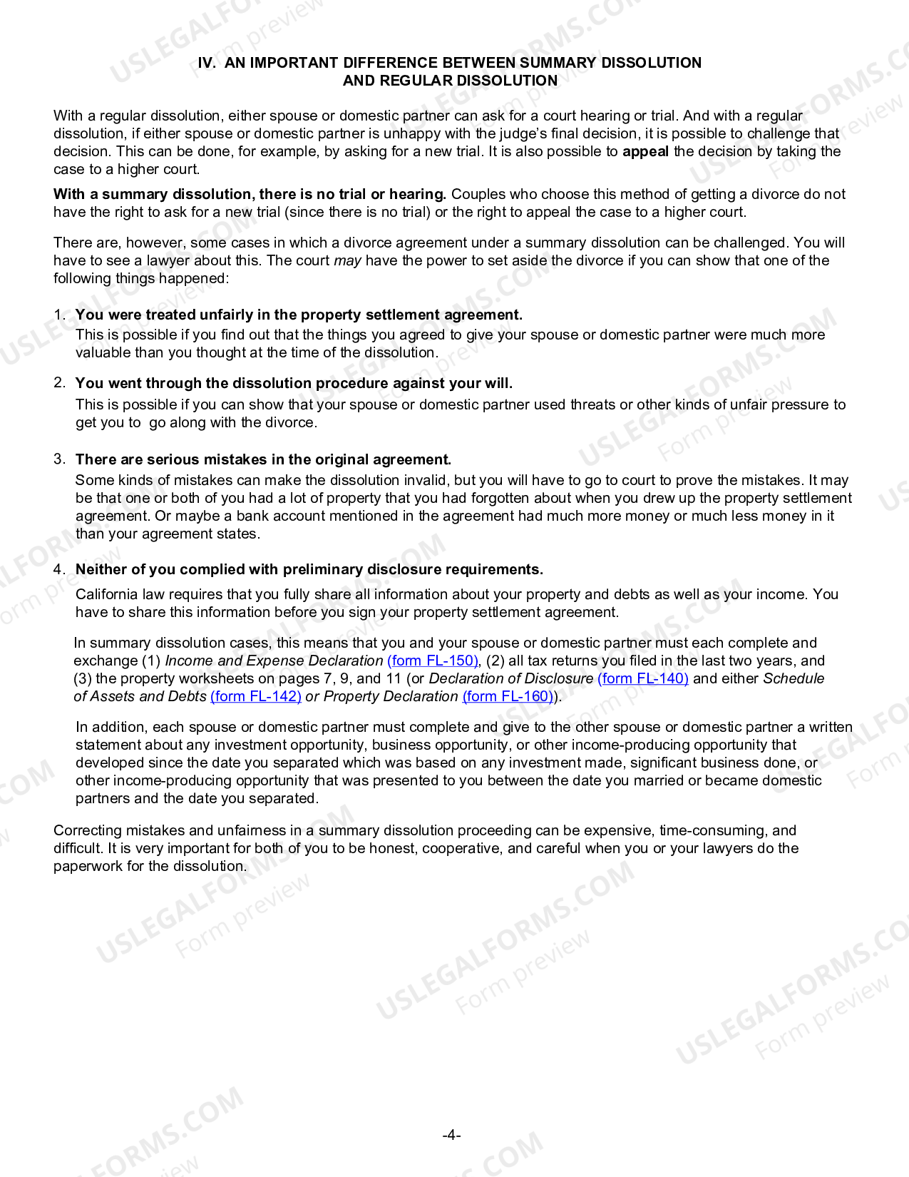 California Summary Dissolution Information English US Legal Forms