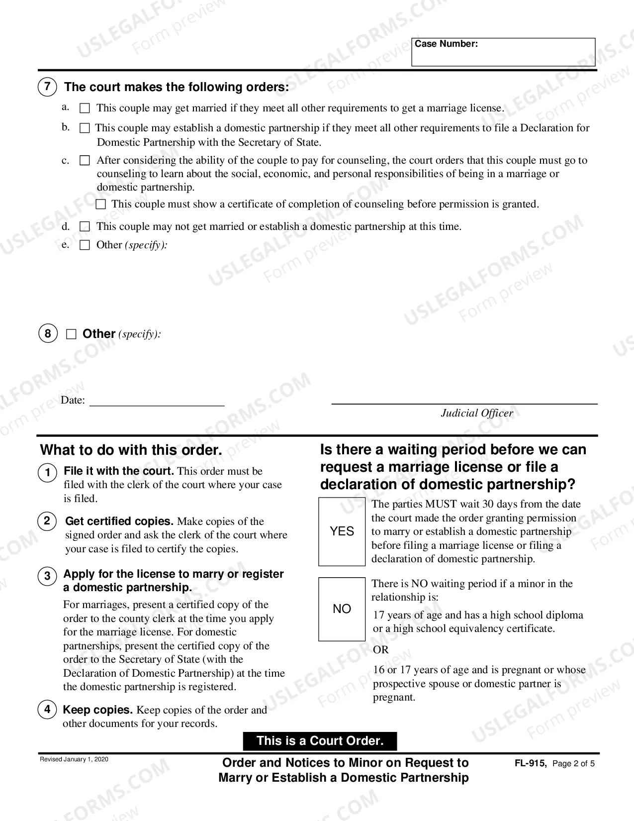 Preview Order on Request of Minor to Marry or Establish a Domestic Partnership