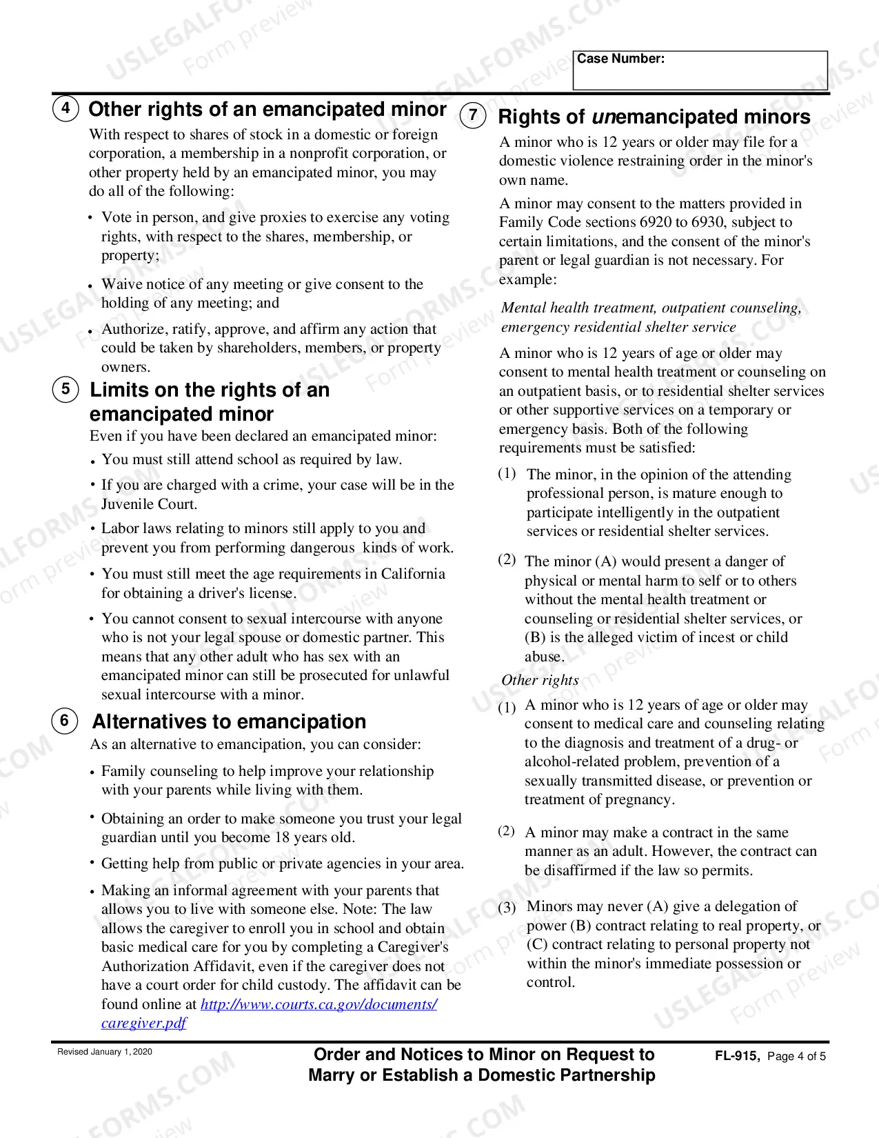 Preview Order on Request of Minor to Marry or Establish a Domestic Partnership