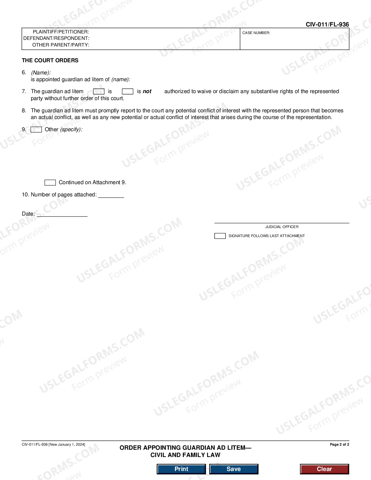 Preview Order Appointing Guardian Ad Litem - Family Law