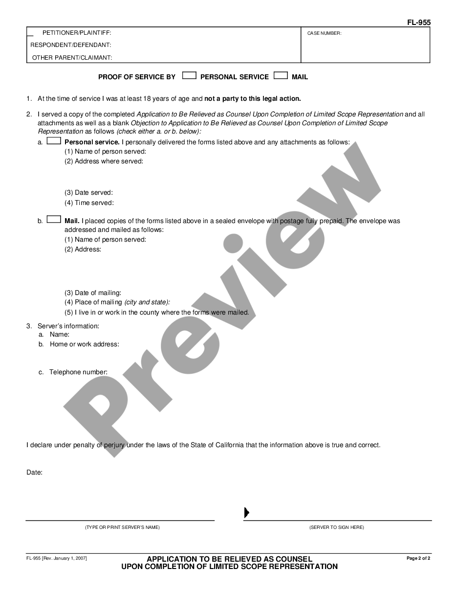 page 1 Application to Be Relieved as Counsel Upon Completion of Limited Scope Representation preview
