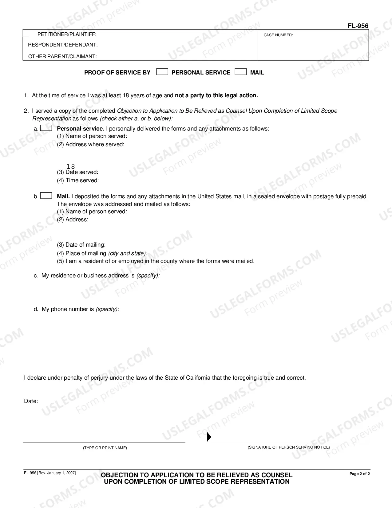 Preview Objection to Application to Be Relieved as Counsel Upon Completion of Limited Scope Representation