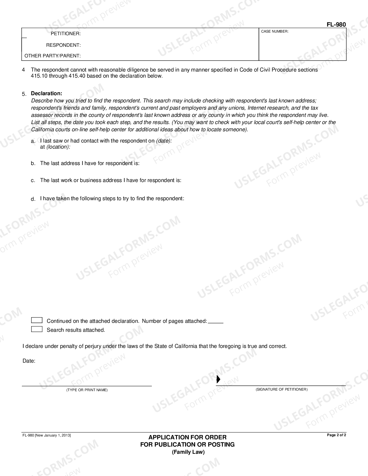 California Application for Order for Publication or Posting US Legal