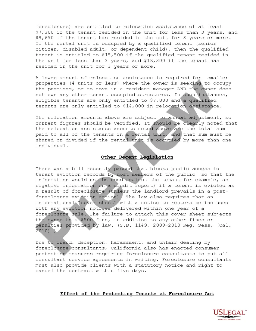 Preview Summary of California Law Covering Tenants of Property in Foreclosure