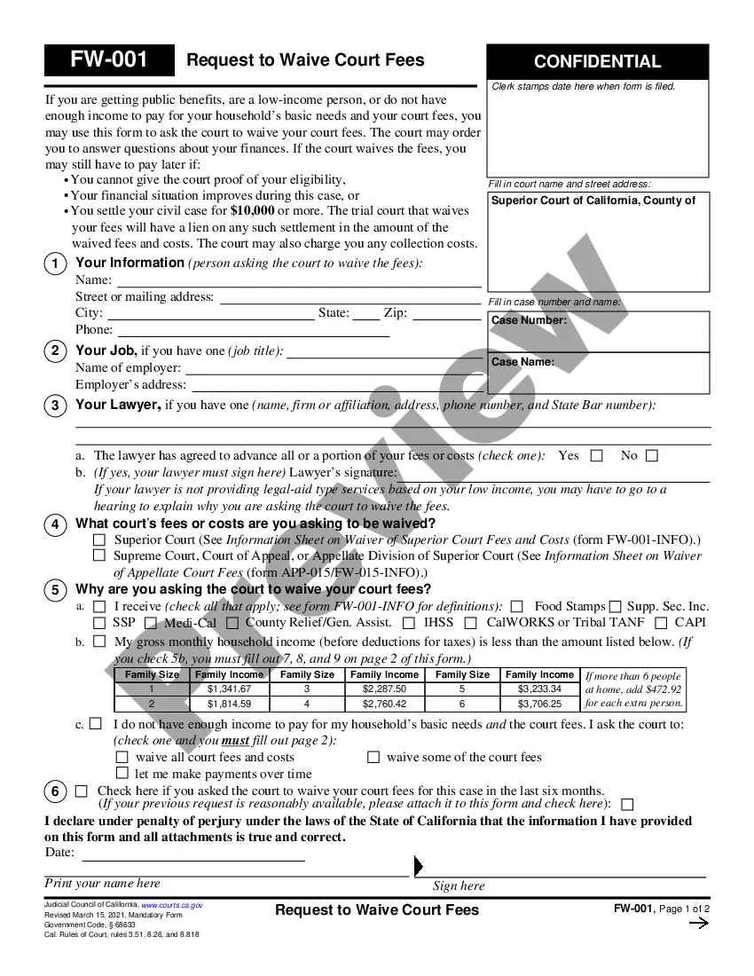 San Bernardino California Application for Waiver of Court Fees and ...