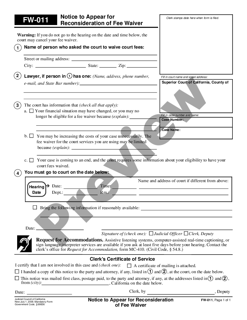 California Notice to Appear for Reconsideration of Fee Waiver | US ...