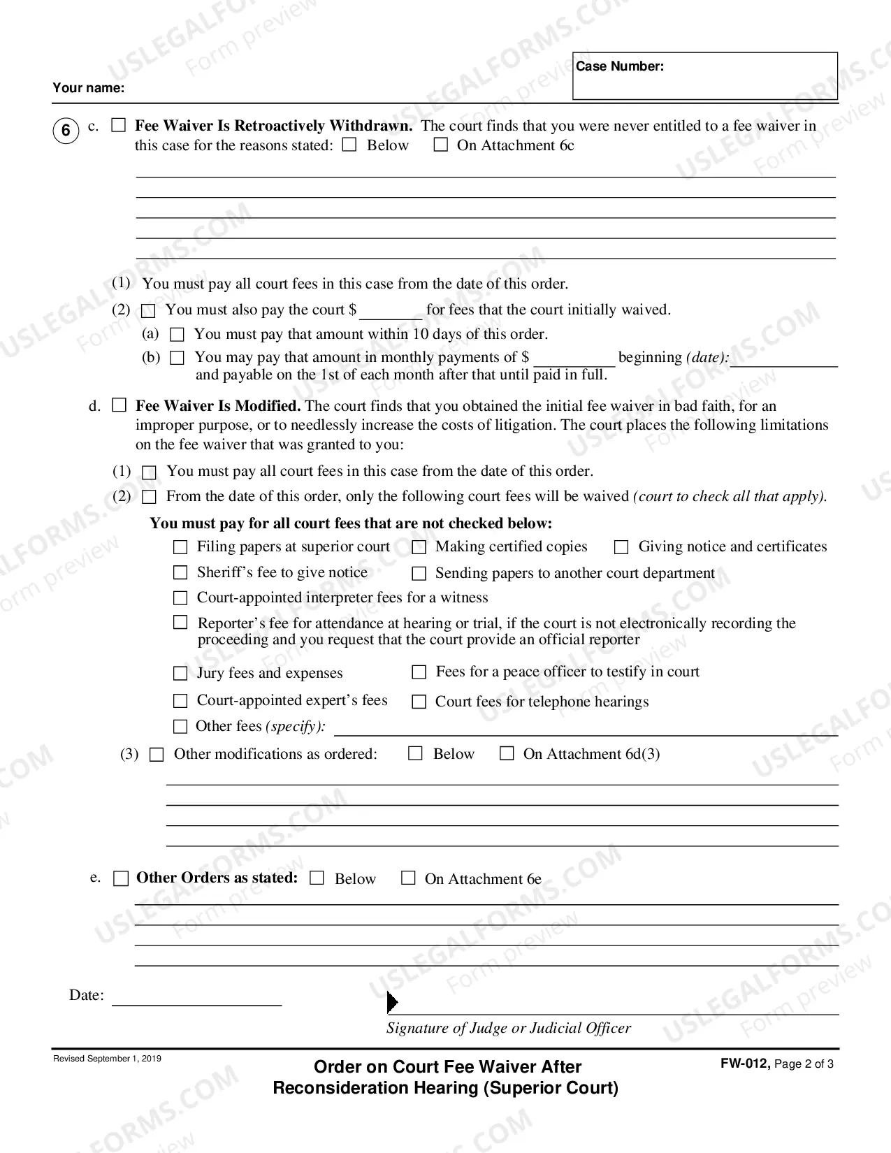 Preview Order on Court Fee Waiver After Reconsideration Hearing - Superior Court