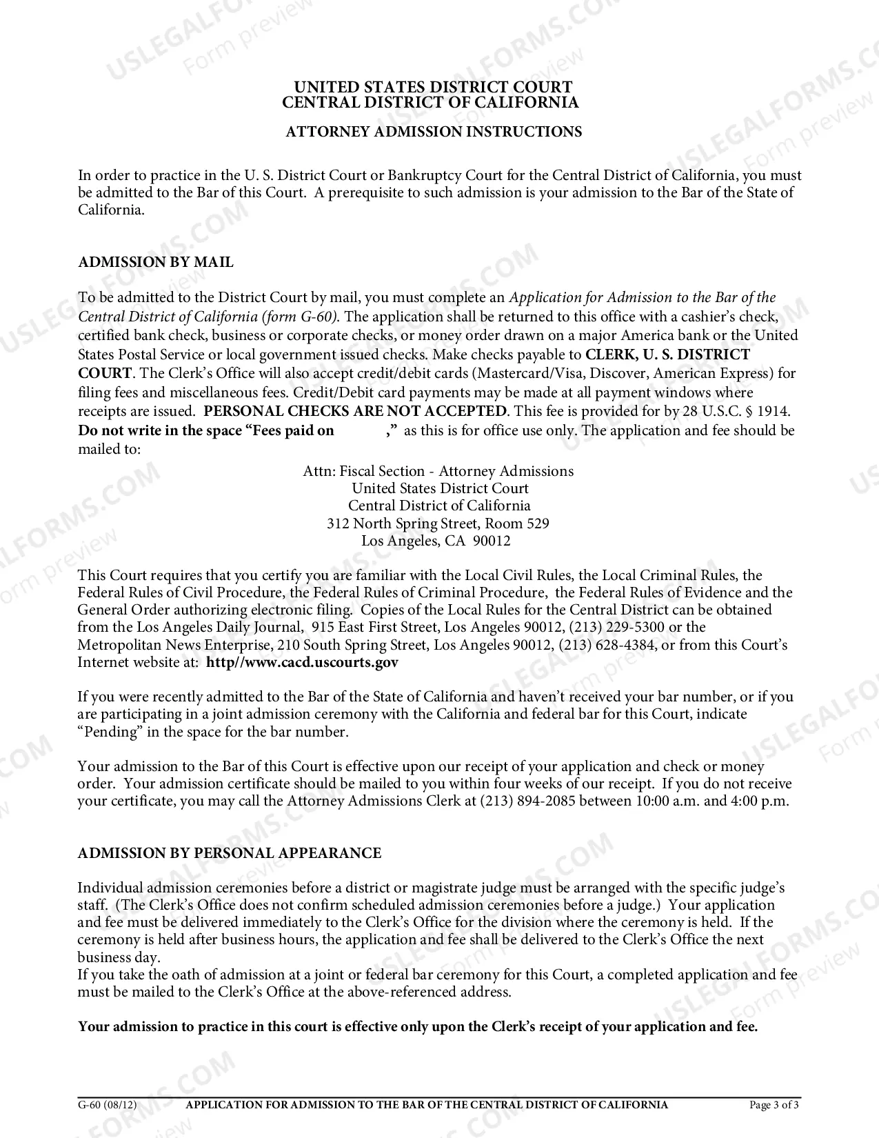 Preview Application for Admission to the Bar of the Central District of California