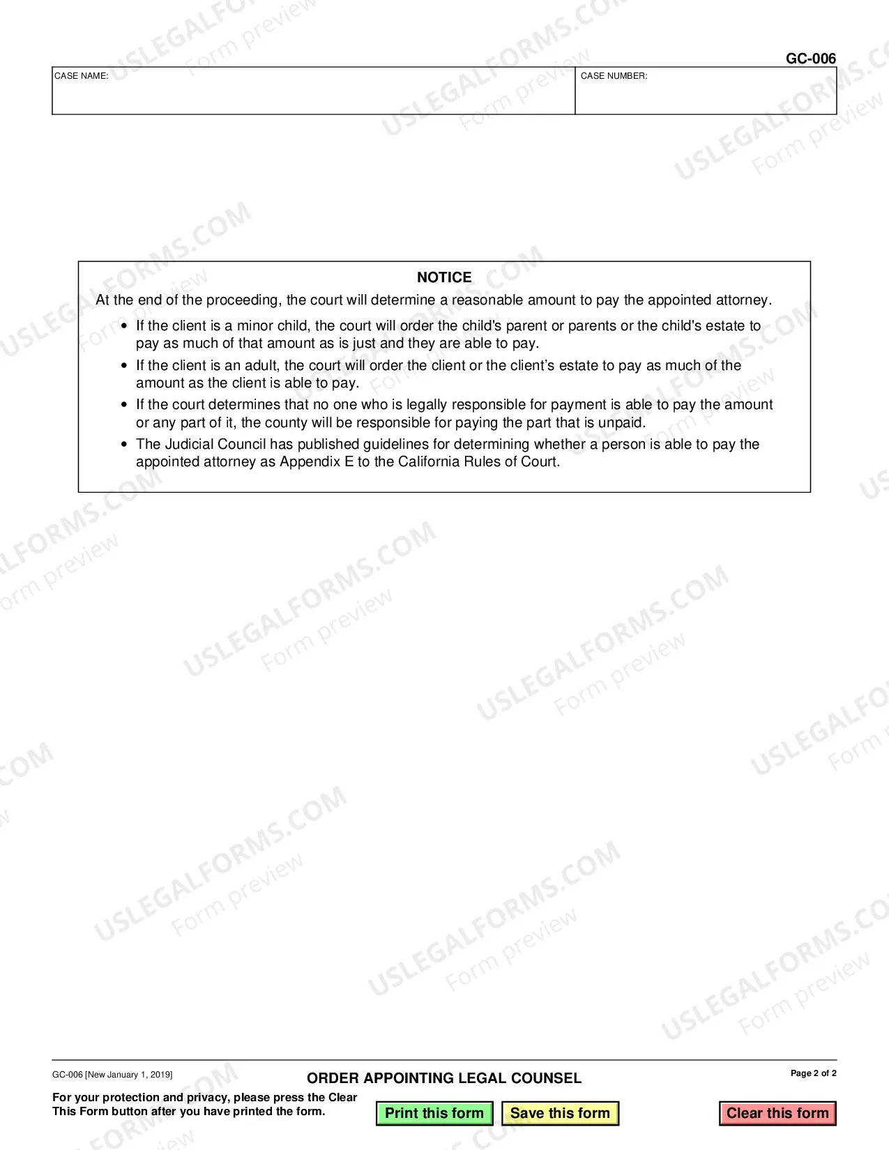 Preview Order Appointing Legal Counsel - Guardianship or Conservatorship