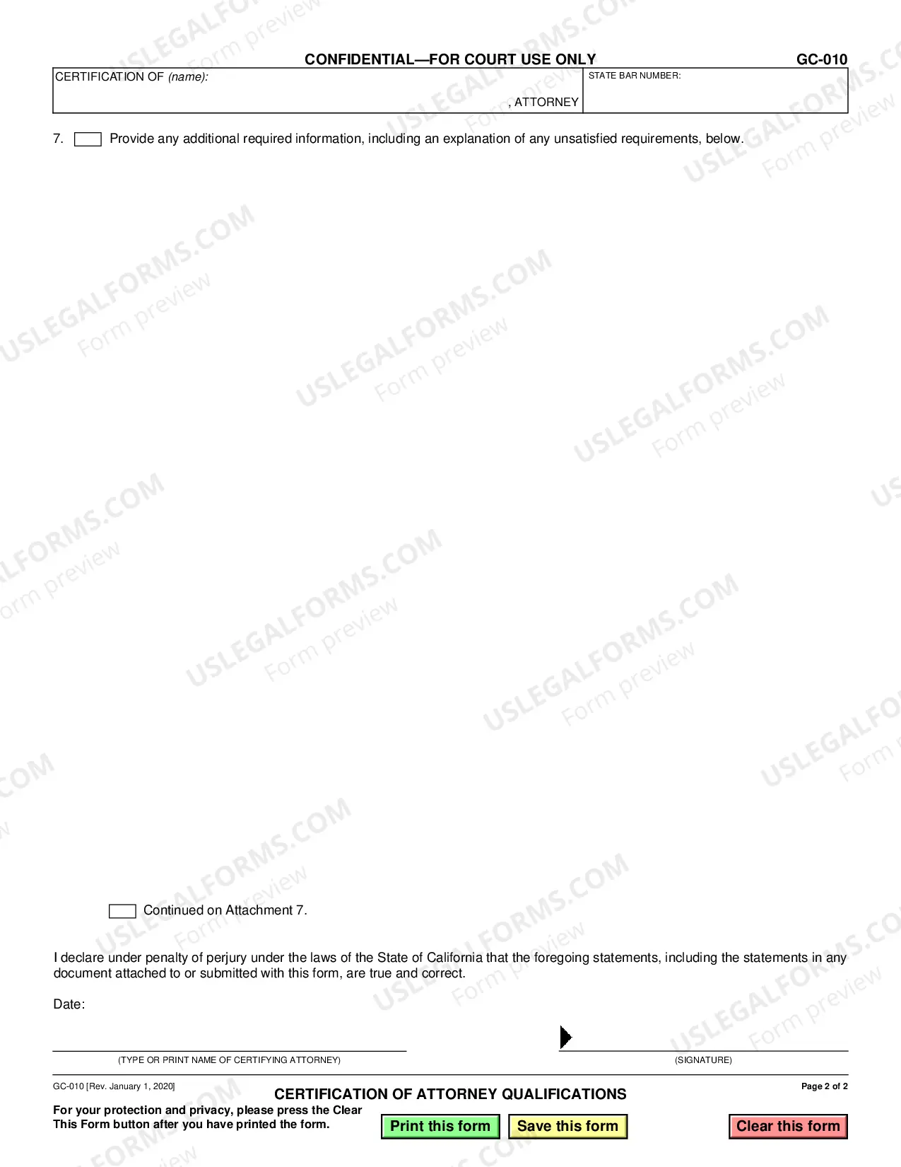 Preview Certification of Attorney Concerning Qualifications for Court Appointment in Conservatorships or Guardianships