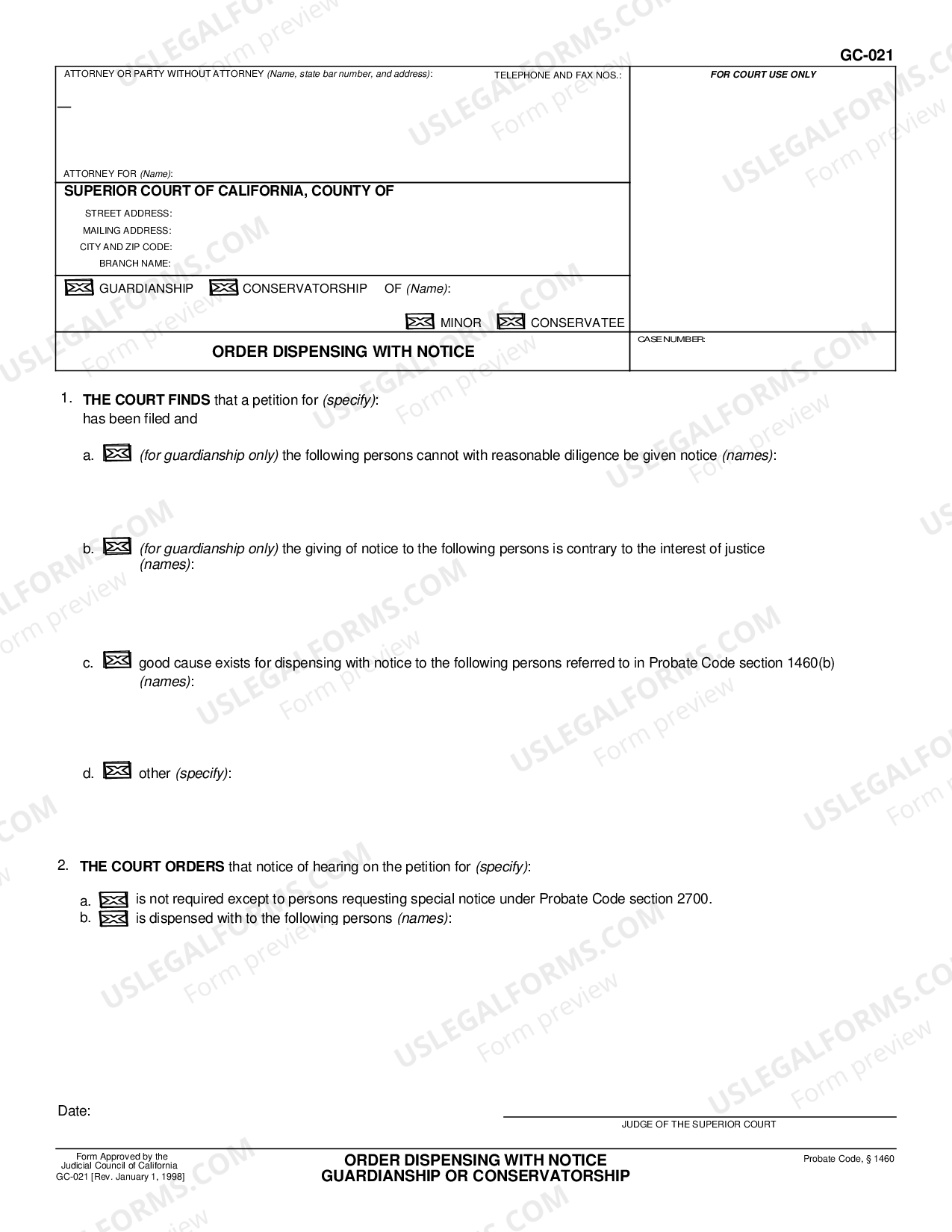 California Order Dispensing with Notice US Legal Forms