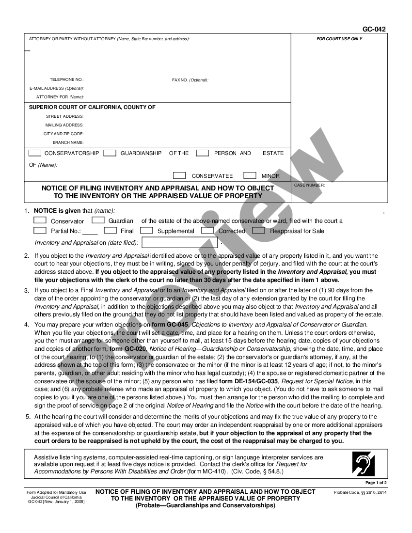 California Notice of Filing of Inventory and Appraisal and How to ...