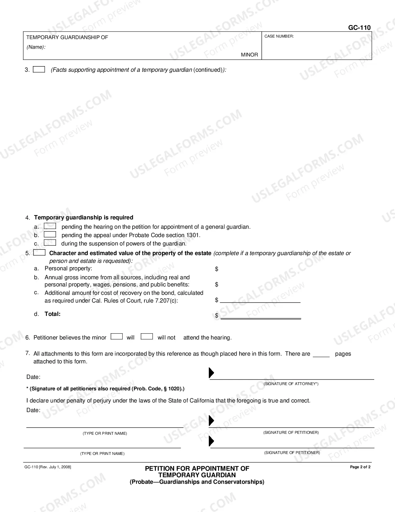 Preview Petition for Appointment of Temporary Guardian or Conservator