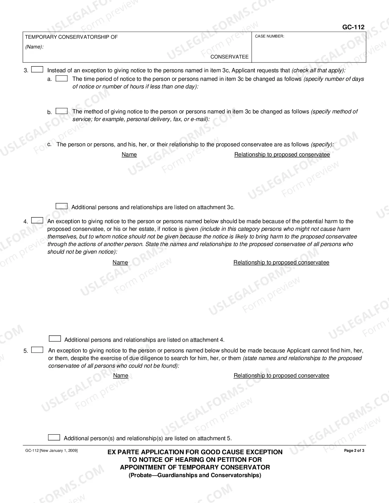 Preview Ex Parte Application for Good Cause Exception to Notice of Hearing on Petition for Appointment of Temporary Conservator