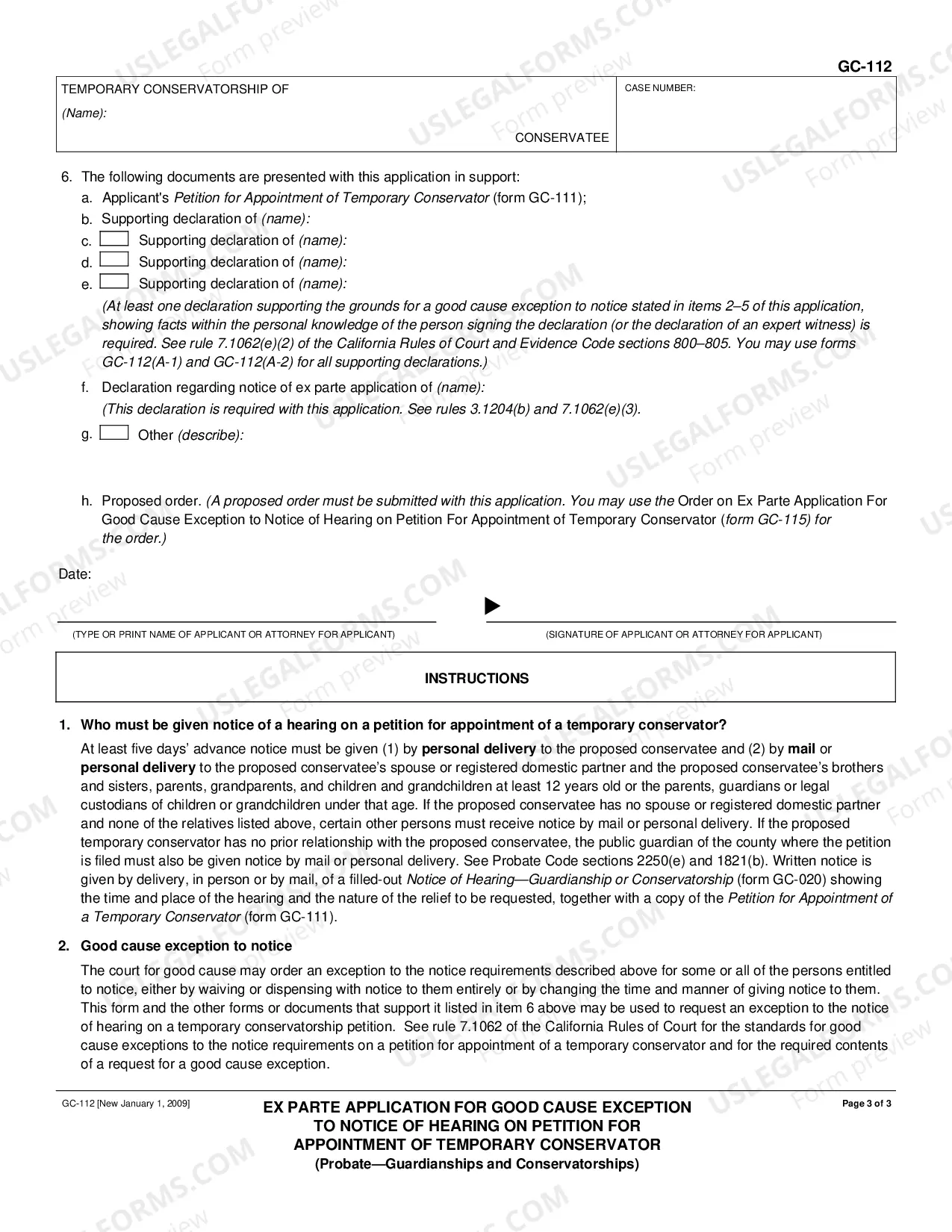 Preview Ex Parte Application for Good Cause Exception to Notice of Hearing on Petition for Appointment of Temporary Conservator