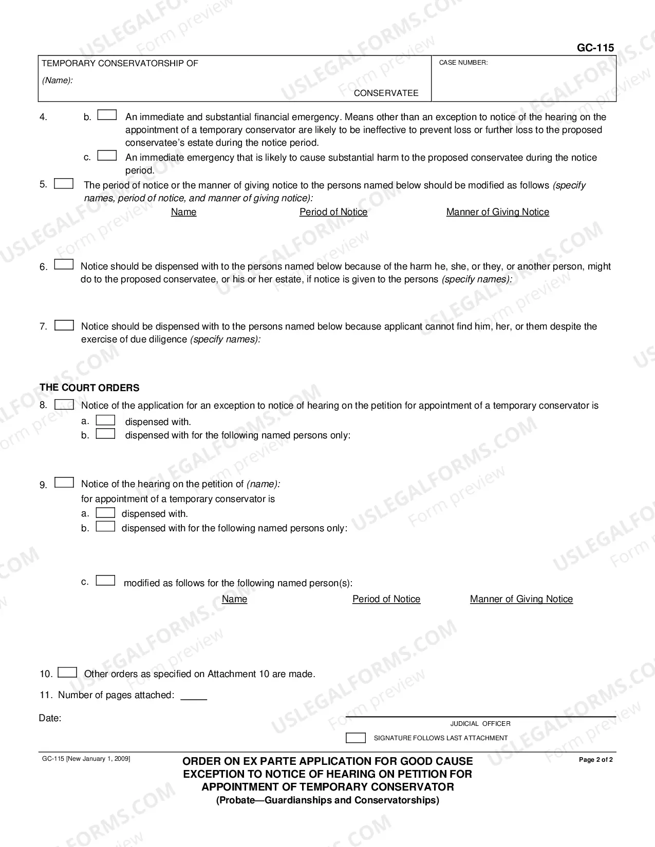 Preview Order on Ex Parte Application for Good Cause Exception to Notice of Hearing on Petition for Appointment of Temporary Conservator