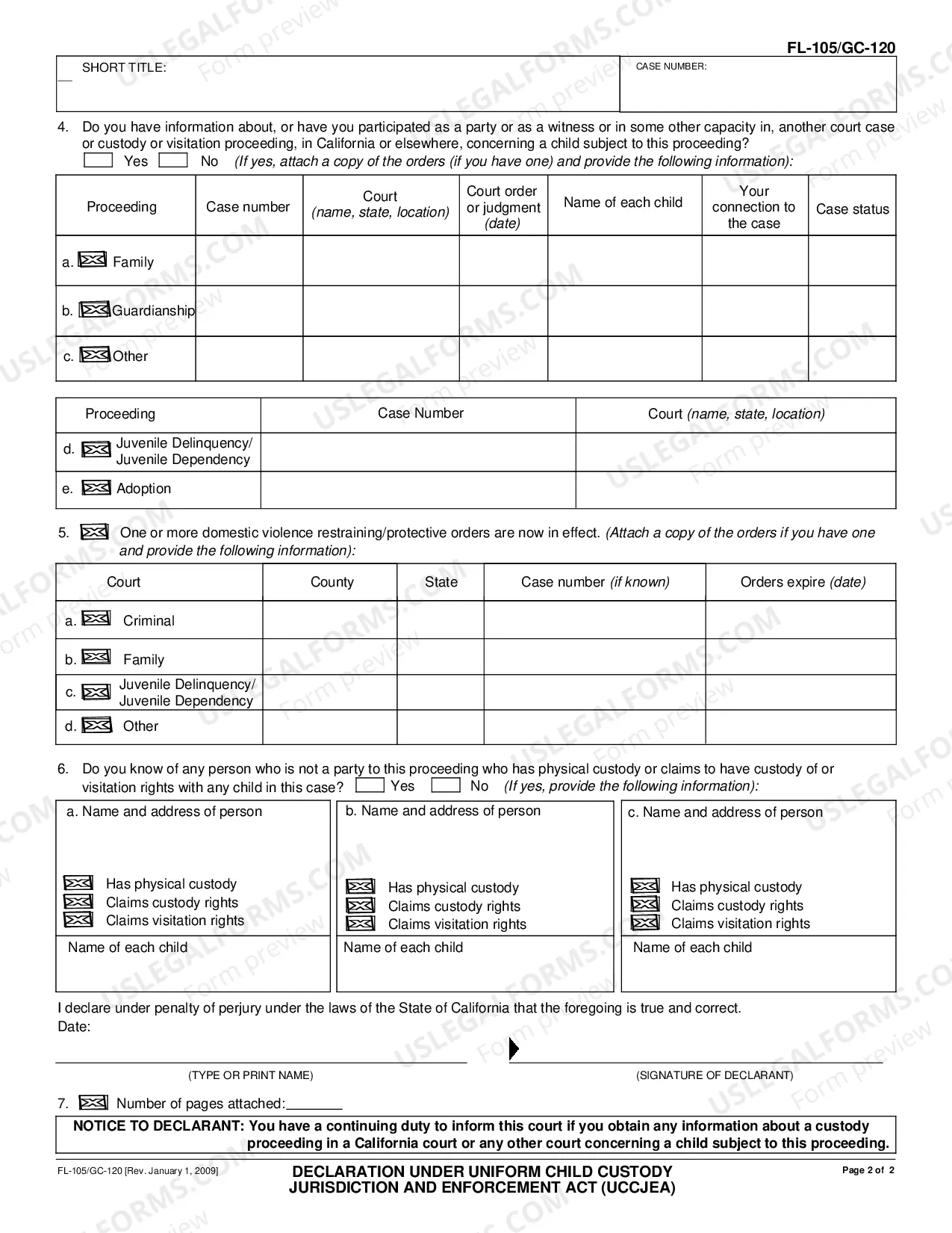 Preview Declaration Under Uniform Child Custody Jurisdiction and Enforcement Act - UCCJEA