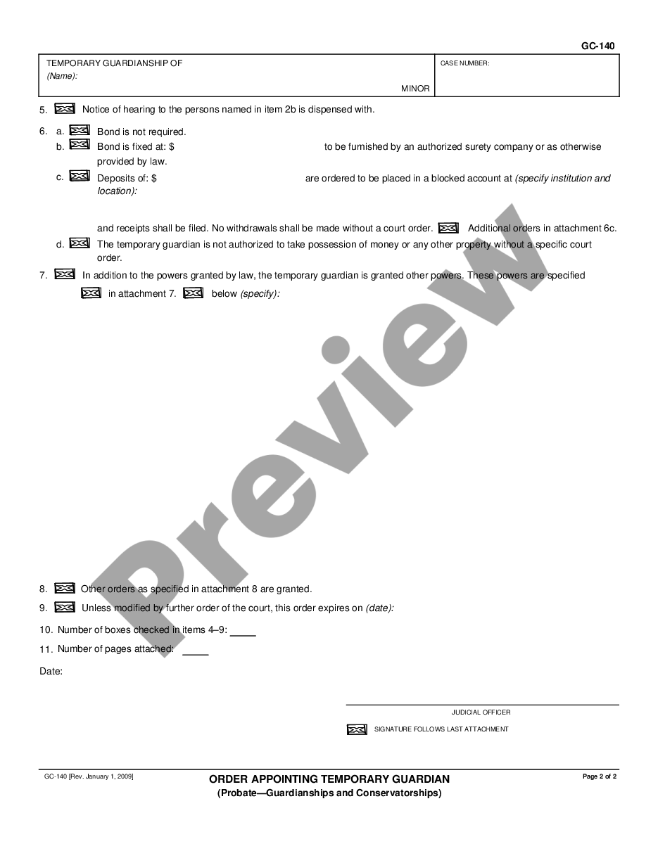 form Order Appointing Temporary Guardian or Conservator preview