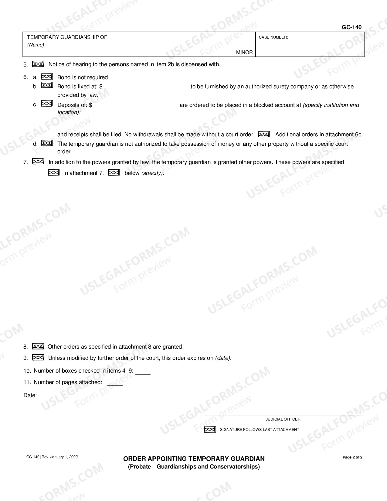 Preview Order Appointing Temporary Guardian or Conservator