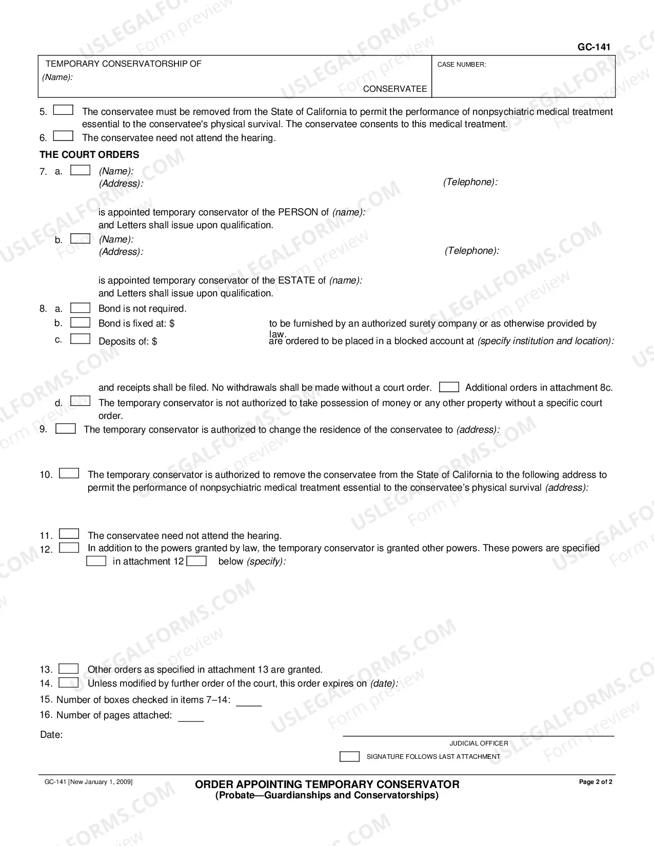 Preview Order Appointing Temporary Conservator