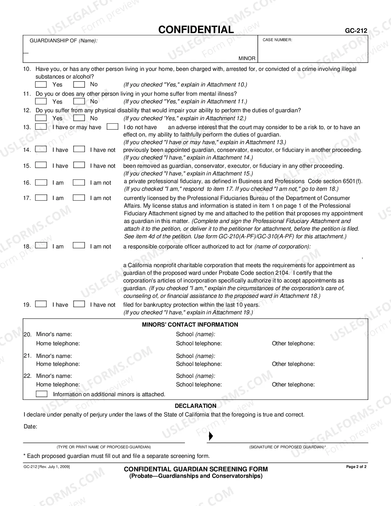 Preview Confidential Guardian Screening Form - Probate Guardianship