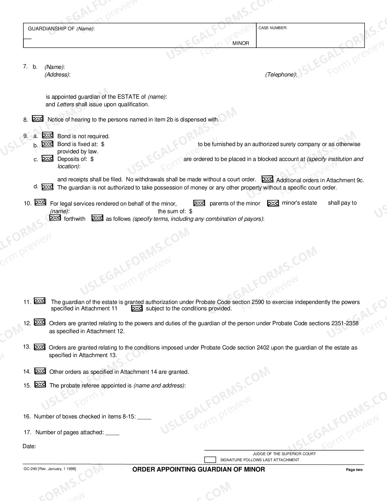 Preview Order Appointing Guardian of Minor