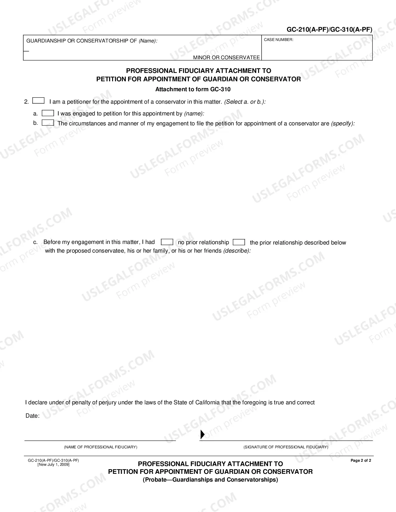 Preview Professional Fiduciary Attachment to Petition for Appointment of Guardian or Conservator