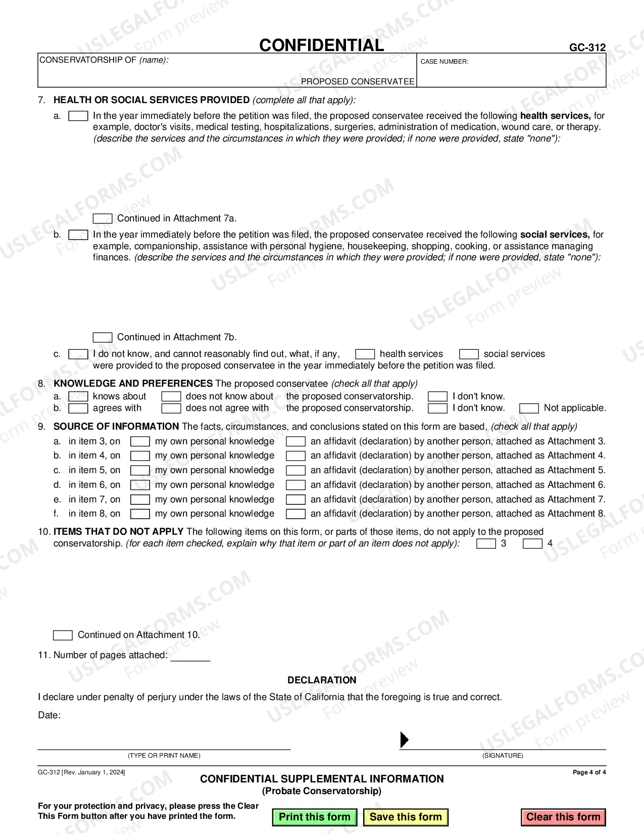 Preview Confidential Supplemental Information - Probate Conservatorship