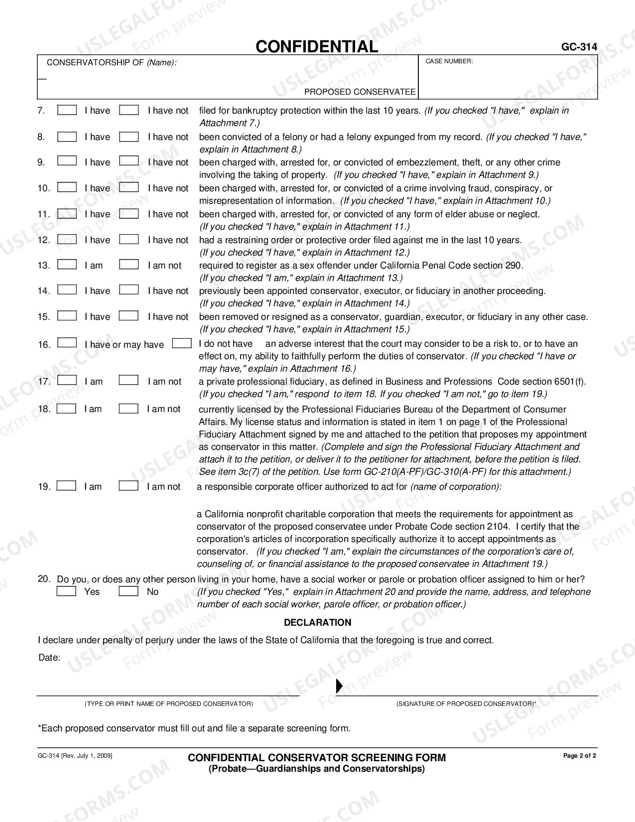 Preview Confidential Conservator Screening Form - Probate Conservatorship