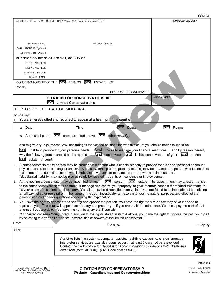 form Citation for Conservatorship and Proof of Service preview