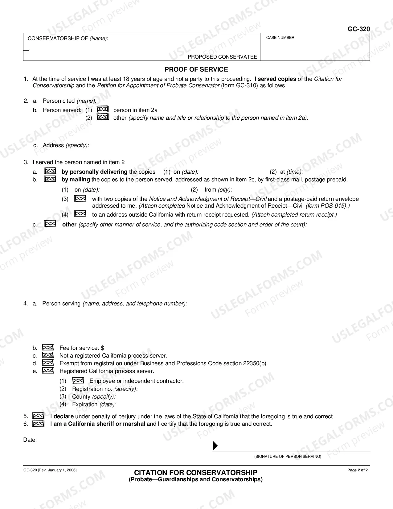 Preview Citation for Conservatorship and Proof of Service