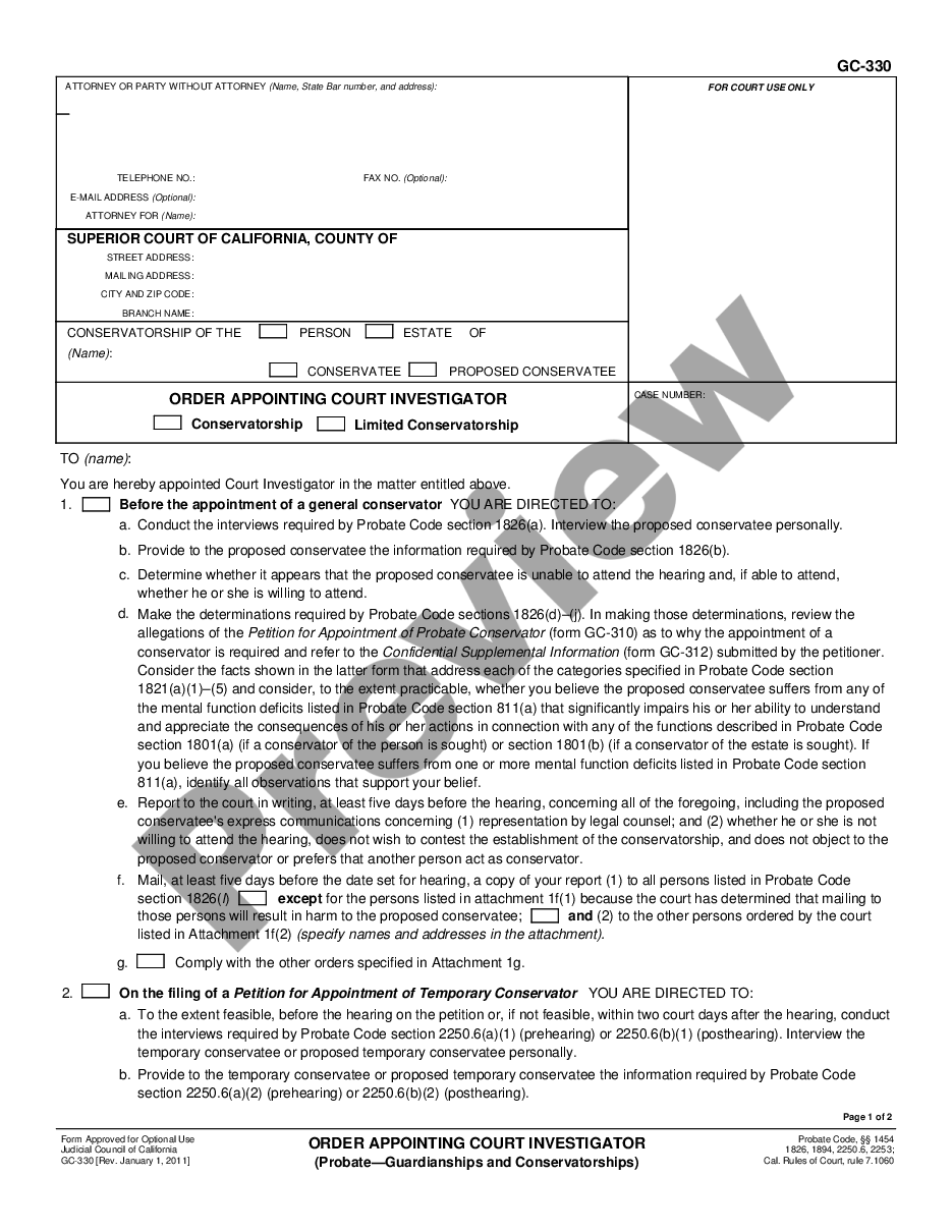page 0 Order Appointing Court Investigator preview