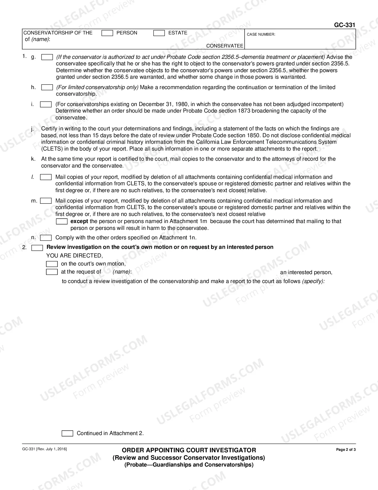 Preview Order Appointing Investigator for Review and Successor Conservator Investigations