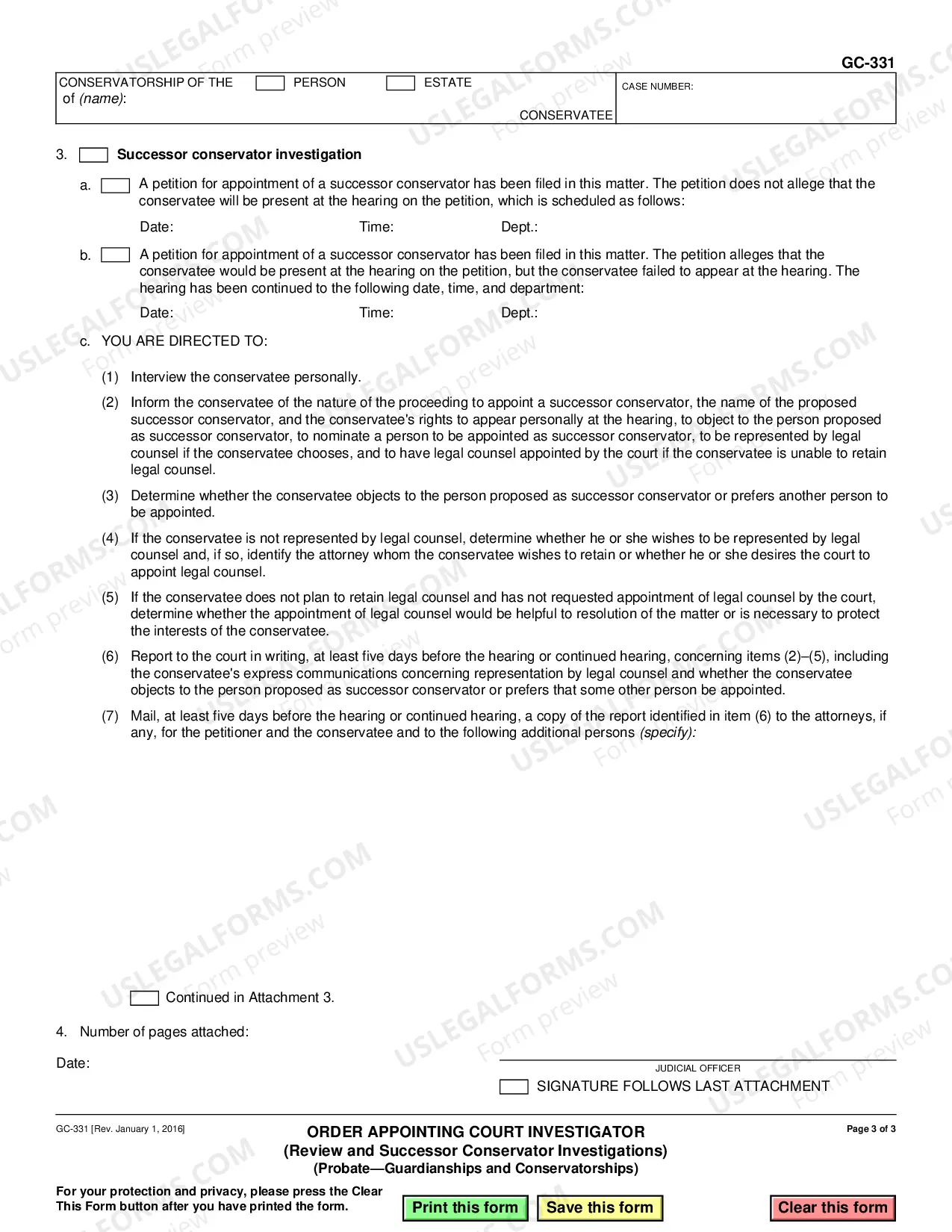 Preview Order Appointing Investigator for Review and Successor Conservator Investigations