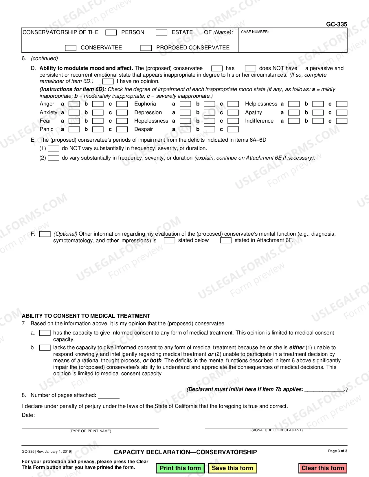 Preview Capacity Declaration - Conservatorship