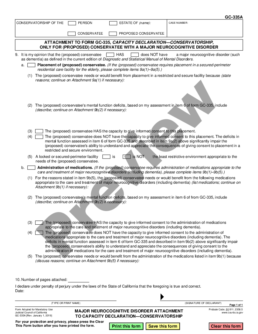 Murrieta California Dementia Attachment to Capacity Declaration Capacity Declaration US